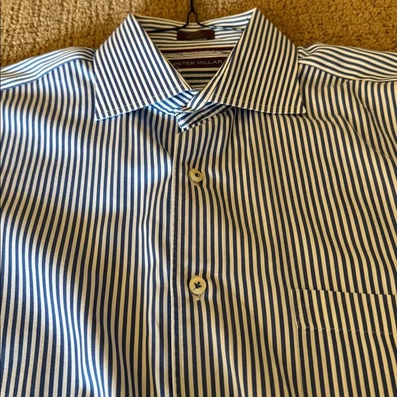Peter Millar Navy and White Striped Dress Shirt